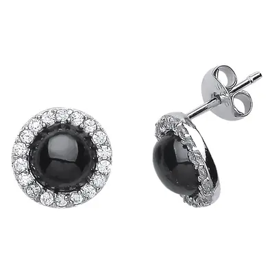 Jewelco London Ladies Sterling Silver Black Onyx and Cubic Zirconia Halo Stud Earrings - GVE511