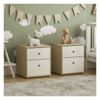 (White & Oak) Neptune Set of Bedside Chest Bedroom Storage Oak