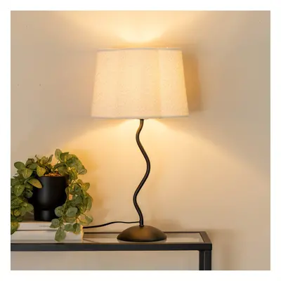 ValueLights Wiggle Black Cream Boucle Scallop Shade Table Lamp & Bulb