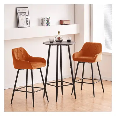 (2, orange) 2x Bar Stools Velvet Dining Room Kitchen Breakfast