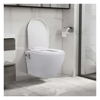 vidaXL Wall Hung Rimless Toilet With Bidet Function Ceramic White Sleek Toilet