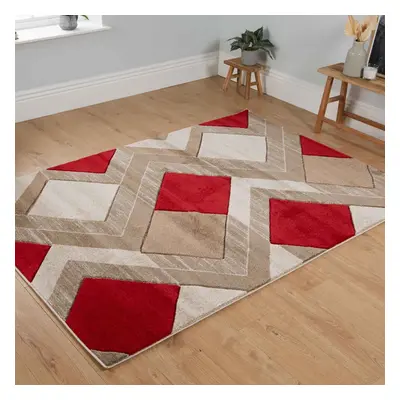 (Cream / Red, x 220cm) Multi Coloured Geometric Diamond Modern Rugs Mat