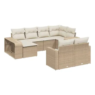 vidaXL Garden Sofa Set Piece with Cushions Outdoor Sofa Beige Poly Rattan