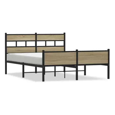 (sonoma oak, x cm/ with headboard & high footboard) vidaXL Metal Bed Frame without Mattress Bed 