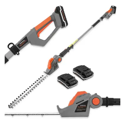 (2x Batteries) Cordless Hedge Trimmer Long Range 20V 1HR Fast Charging, 2.4m Telescopic Hedge Tr