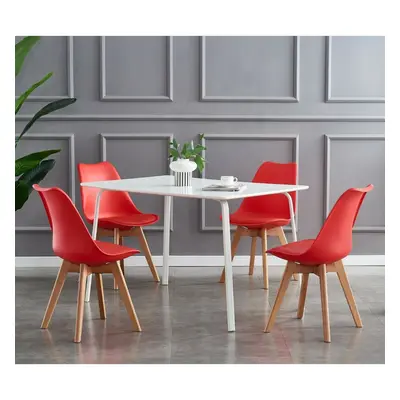 (Red, 4) MCC Dining Chairs with Wooden Legs Soft Cushion Pad Stylish DELUXE Retro EVA