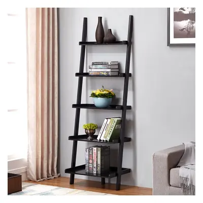 Charles Bentley Tall Wooden Rung Ladder Storage Shelving Unit Display Shelf Black 180x40x60cm