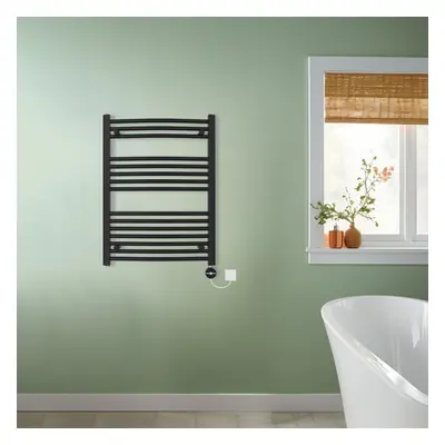 (Black, 800x600mm) NRG Prefilled Thermostatic Electric Curved Heated Towel Rail Radiator