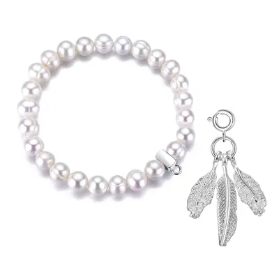 Freshwater Baroque Pearl Bracelet with Feathers Charm