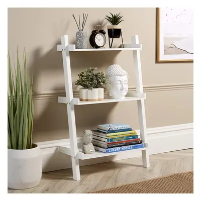 (White) Ladder Shelving Unit Tier Display Book Shelf