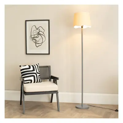 ValueLights Heather Grey Wood Scallop White Trim Lamp Floor Lamp & Bulb