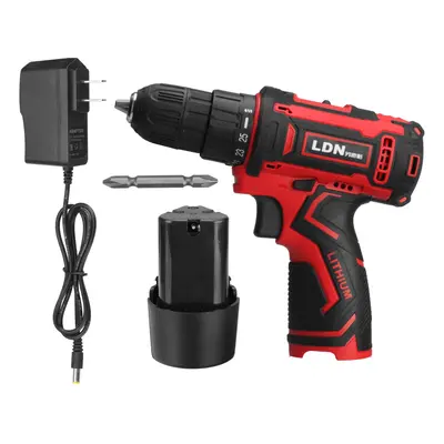 (One Battery) 12V Cordless Electric Drill Power Drill Driver 2-Speeds with LED Lighting 1/2Pcs B