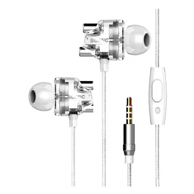 (White) Dual Dynamic Driver Graphene Earphone 3.5mm Wired Control In-ear Heavy Bass Stereo Earbu