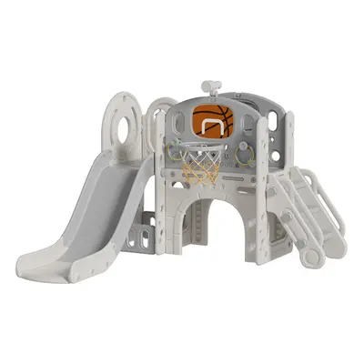 Toddler Slide and Climber Playset with Basketball Hoop and Telescope