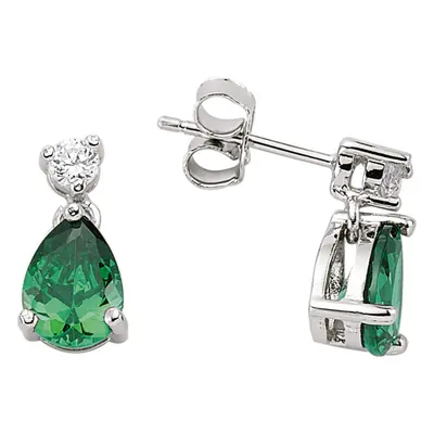 Jewelco London Ladies Sterling Silver Emerald-Green Pear Cubic Zirconia Tears of Joy Drop Earrin