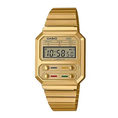 Casio Men's Digital Quartz Watch with Stainless Steel Strap A100WEG-9AEF