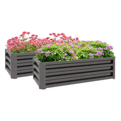 Outsunny Outdoor Planter Box, Steel Raised Garden Bed, Set of 2, Grey