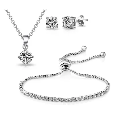 Silver Plated Solitaire Friendship Set Created with Swarovski Crystals