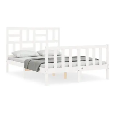 (white, x cm) vidaXL Bed Frame Bed Base Wooden Bed with Headboard Super King Size Solid Wood