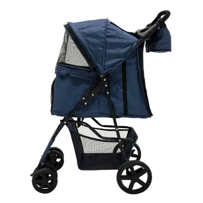 (Navy Blue & Caddy Bag) Pet Strollers with Rain Cover & Caddies