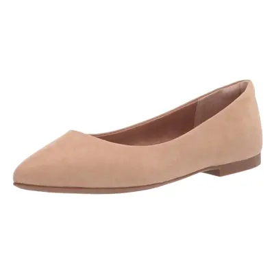 Amazon Essentials Women's Pointed-Toe Ballet Flat Beige Microsuede