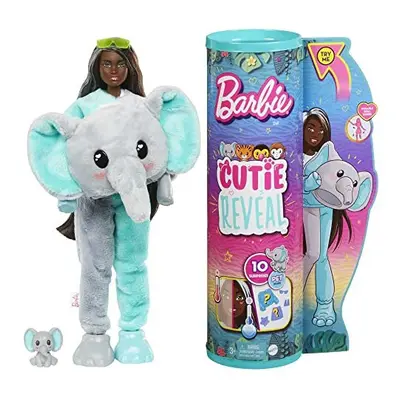 Barbie Dolls and Accessories, Cutie Reveal Doll with Elephant Plush Costume & Surprises Includin