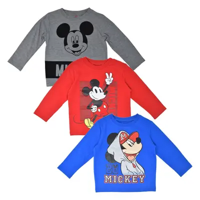 Disney Mickey Mouse Toddler Boys Pack Long Sleeve TShirts RedBlueGrey 3T