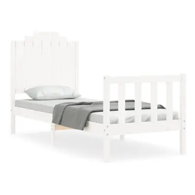 vidaXL Bed Frame Platform Bed with Headboard White Small Single Solid Wood