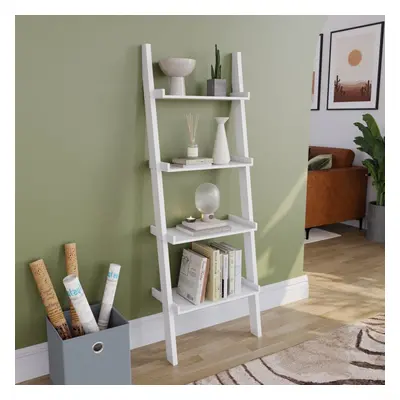 (White) York Tier Ladder Bookcase Leaning Shelving Unit