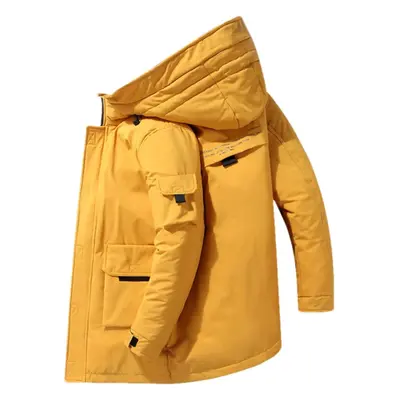 (3xl, Yellow) Winter jacket Man Heat parking jacket Heat fat man's long work clothes Parking coa