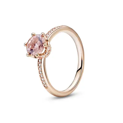 Pandora Pink Sparkling Crown Solitaire Ring - Rose Gold Ring for Women