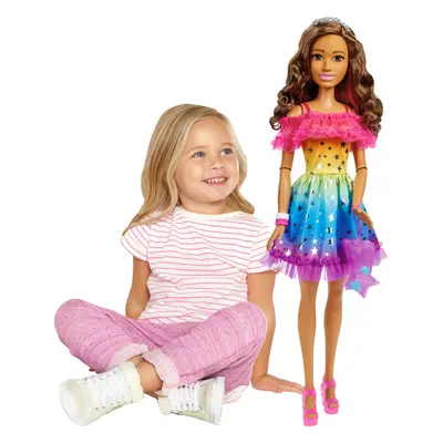 Barbie Large Doll with Brown Hair Inches Tall with Rainbow Dress &