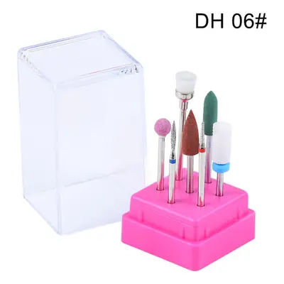 (DH 06#) 7pcs Nail Drill Bits Container Box Grinding Remove UV Gel Auroras Nail Art Design Tools