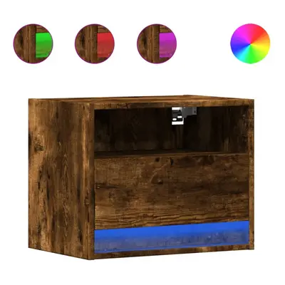 (smoked oak, pcs) vidaXL Wall-mounted Bedside Cabinet with LED Lights Bed Cabinet