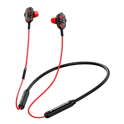 (Red) Neck-mounted K Song Bluetooth 5.0 Headset Wired Stereo Bass Headphones Waterproof Earphoen