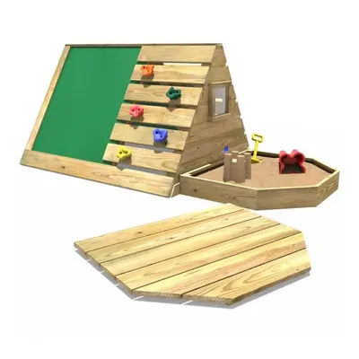 (Green) Rebo Mini Wooden Climbing Pyramid Adventure Playset - Den and Slide