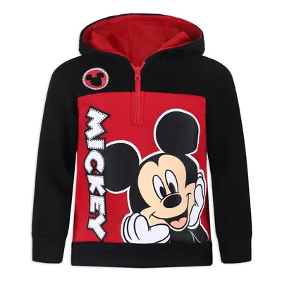 Disney Boy's Mickey Mouse Half Zip Pullover Fashion Hoodie Black/Red