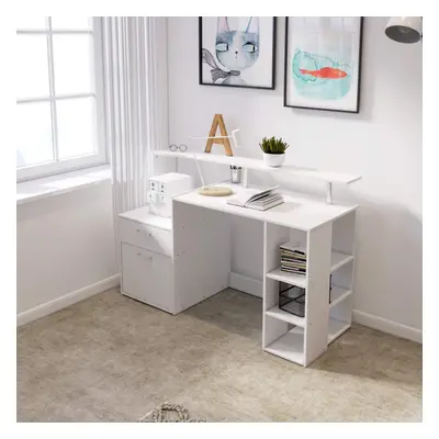 (White) Computer Desk for Home,Wood Office Desk with Drawers/Shelves Storage,Home Office Study T