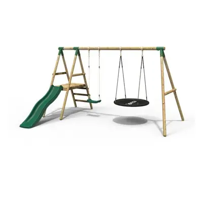 Rebo Ulysses Wooden Garden Swing Set with Platform and Slide - Green