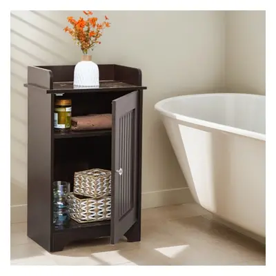 Bathroom Storage Floor Cabinet Wooden Brown Cupboard Shelves Organiser