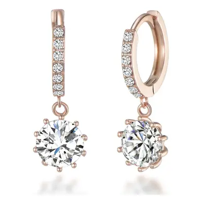 Rose Gold Plated Solitaire Drop Hoop Earrings Created with Swarovski Crystals