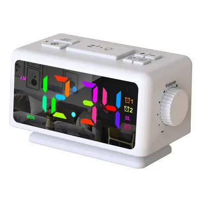 (White) RGB Digital Alarm Clock with FM Radio, Dual Alarms, Snooze, Dynamic Display, 12/24H, Dat