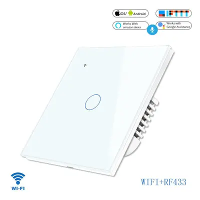 (White) WiFi+RF433 Smart Light Touch Switch 1Gang EU Wireless Remote Control Works with Alexa Go