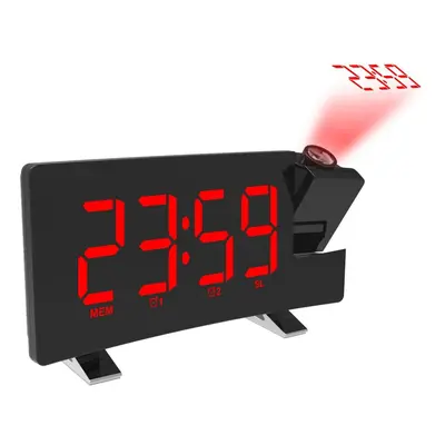 (Red) Radio Projection Alarm Clock Large Screen LED Display Electronic Clock Curved Double Alarm