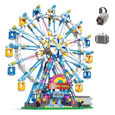 ZKZC Rotating Ferris Wheel Building Blocks Kit,with Lights Amusement Park Building Construction 