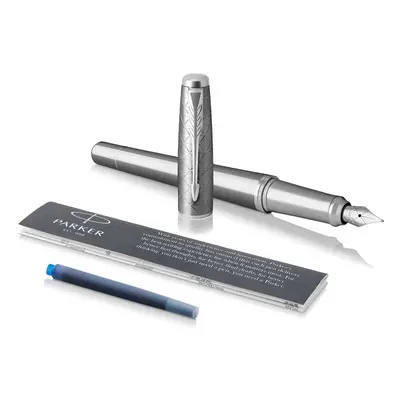 Parker Urban Fountain Pen Premium Silvered Powder Medium Nib with Blue Ink Refill (1931603)