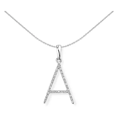 Jewelco London 18ct White Gold Pave Diamond Initial Charm Pendant Letter A 11mm x 20mm - INNR027