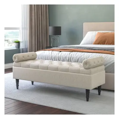 Beige Flip Top Storage Bench with Side Arms