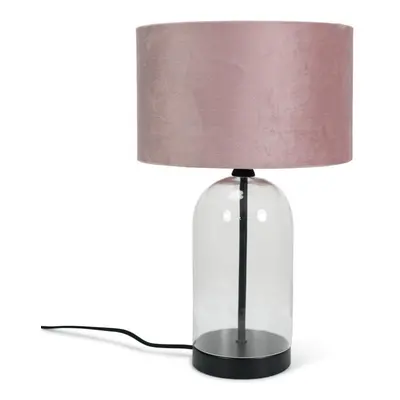 Glass and Black Metal Table Lamp Blush Pink Velvet Shade Light + LED