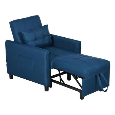 HOMCOM Pull Out Chair Bed, Sleeper Chair with Pillow, Side Pockets, Blue